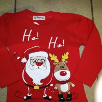 Коледни блузки с картинка дядо Коледа и еленче , снимка 1 - Детски Блузи и туники - 34981219