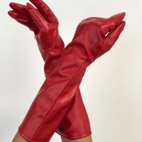 Дълги кожени ръкавици, черни, червени, снимка 10 - Ръкавици - 26542146