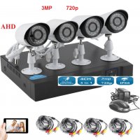 Видео наблюдение AHD Охранителна система Пакет 4 канален AHD Dvr + 4 камери AHD 3MP 720p, снимка 1 - Комплекти за видеонаблюдение - 30800109