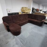 Кафяв ъглов диван от плат с функция сън "PP-QL11014", снимка 1 - Дивани и мека мебел - 39970871