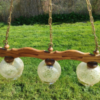 Уникален масивен дървен полилей с красиви стъкленици, синджири и розетка , снимка 7 - Лампи за таван - 44928643