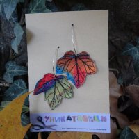 Текстилни обеци "Есенни листа", снимка 2 - Обеци - 30775367
