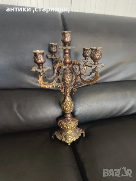 антикварен месингов свещник , снимка 1