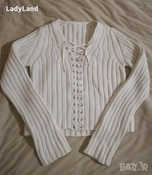 Топъл пуловер с връзки, снимка 1