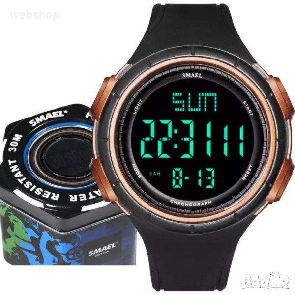 Водоустойчив Часовник SMAEL , Черно със Златисто , 50 метра водоустойчивост , Японски механизъм, снимка 1