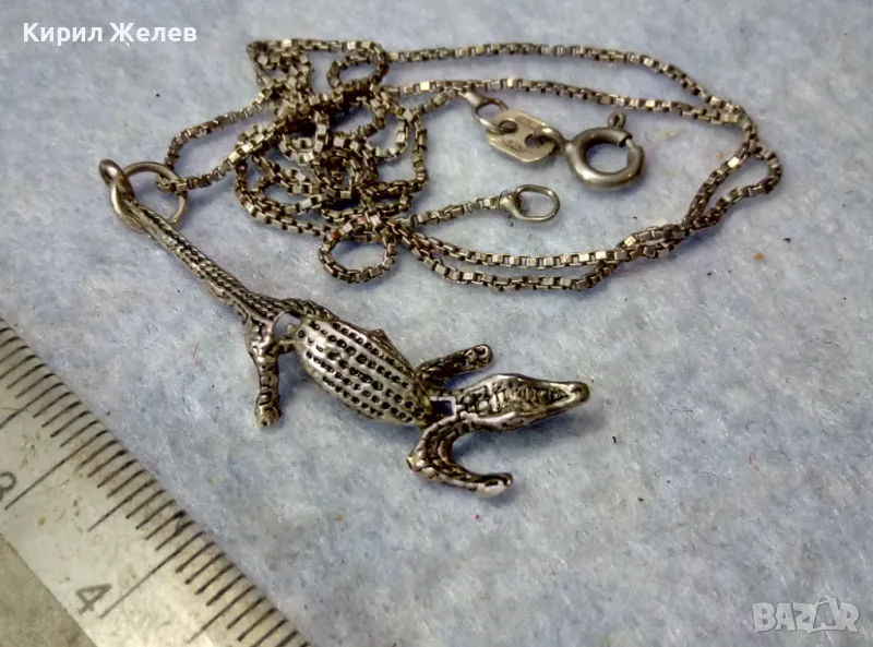 ФИНА ИТАЛИАНСКА СРЕБЪРНА ВЕРИЖКА с АРТ ВИСУЛКА СРЕБЪРЕН КРОКОДИЛ - СРЕБРО 925 РЪЧНА РАБОТА 45590, снимка 1