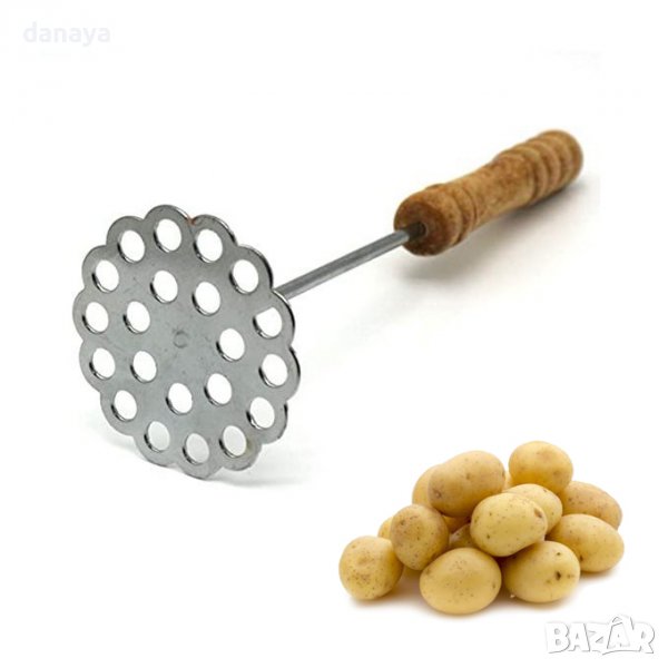 2877 Ръчна кухненска преса за картофи и зеленчуци с дървена дръжка, снимка 1