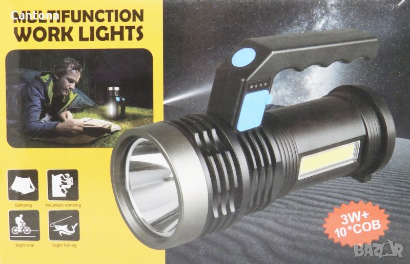 LED акумулаторен фенер и лампа със дръжка, LED + COB диоди, снимка 1