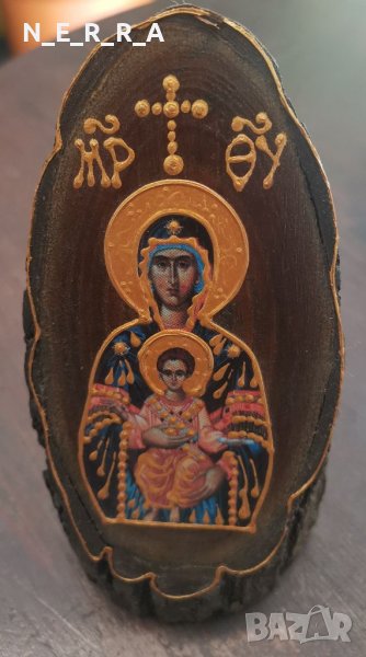 Малка икона Богородица с младенеца - изображение върху дърво, снимка 1