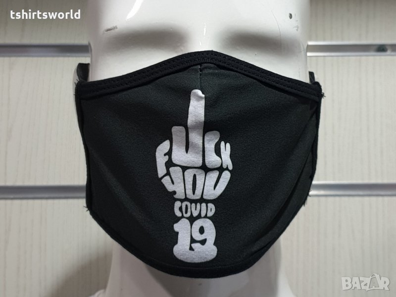 Черна маска за многократна употреба FUCK YOU COVID 19, снимка 1