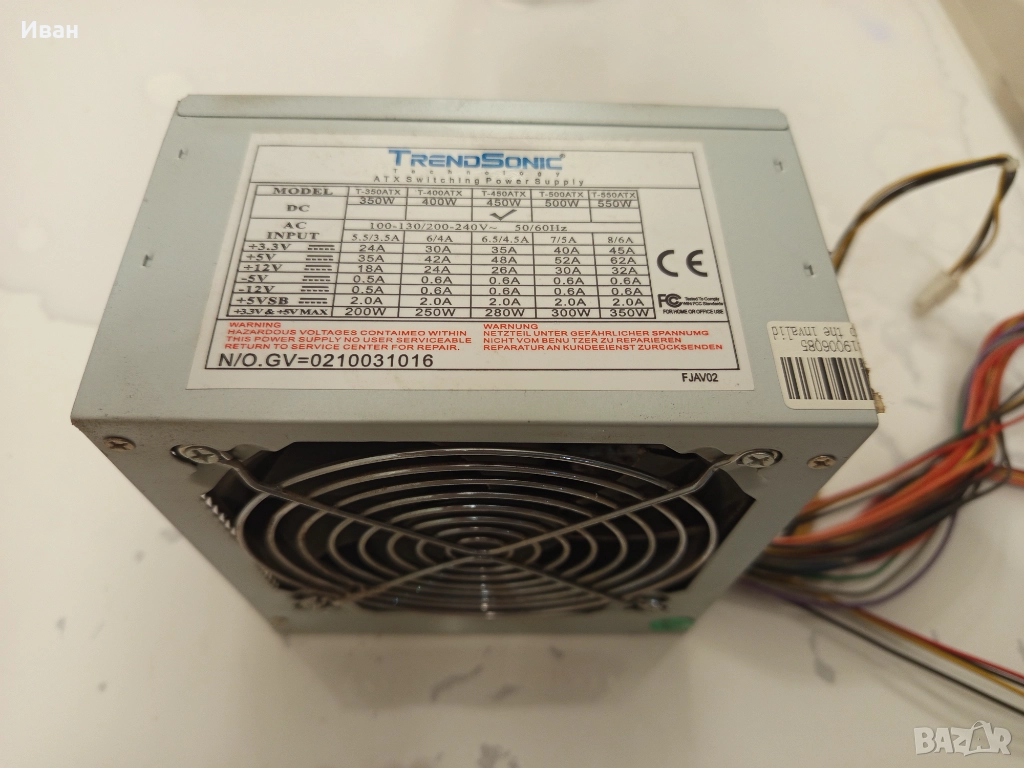 Компютърно захранване 450w , снимка 1