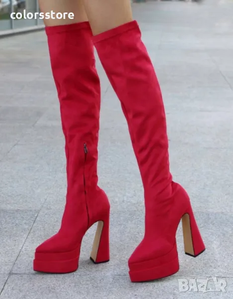 Чизми на ток - маджента велур - YSV2, снимка 1