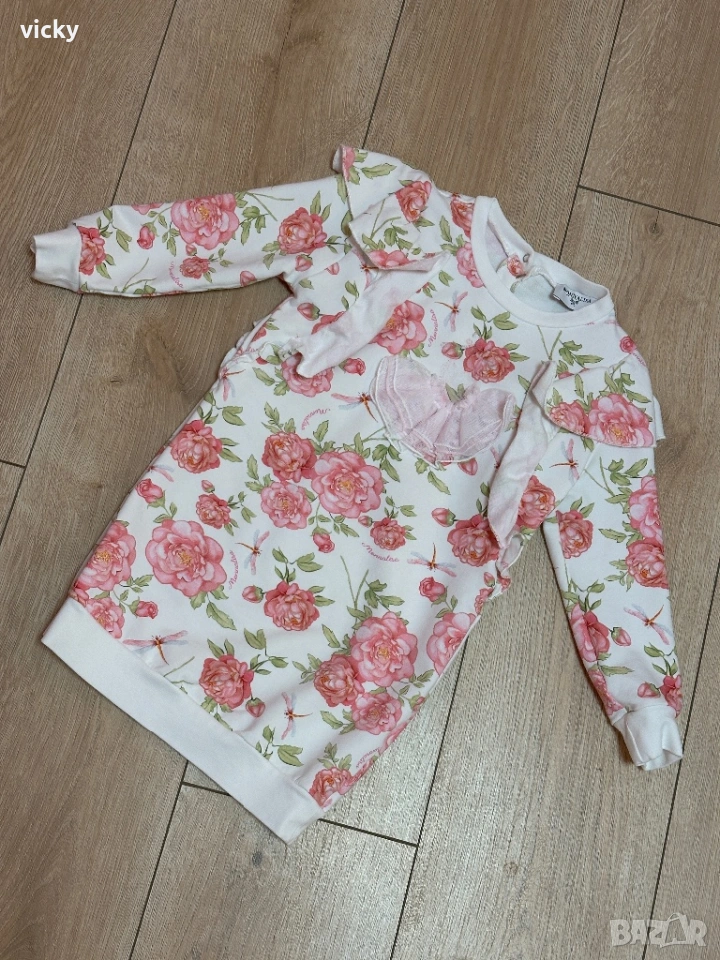 Прекрасна рокля с флорални мотиви и къдрички Monnalisa, размер 98-104см, снимка 1