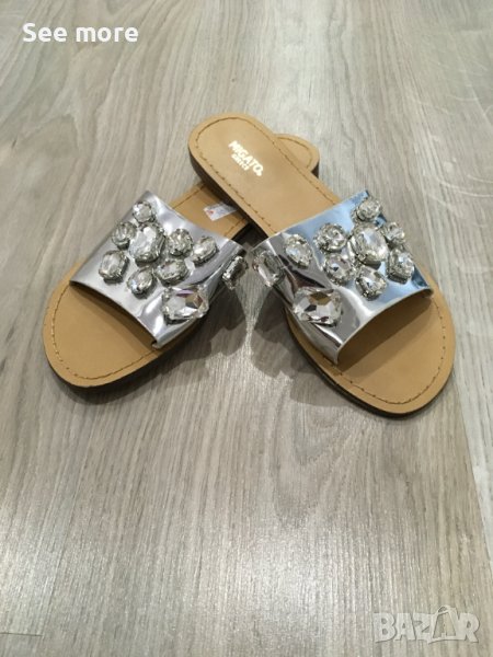 MIGATO ефектни чехли естествена кожа с кристали 38, снимка 1