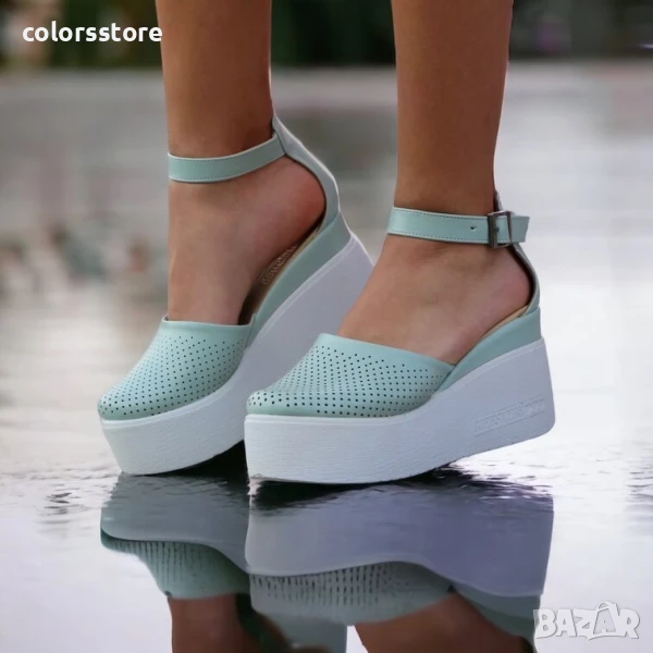Сандали на платформа - мента кожа с бяло ходило - SM150

, снимка 1