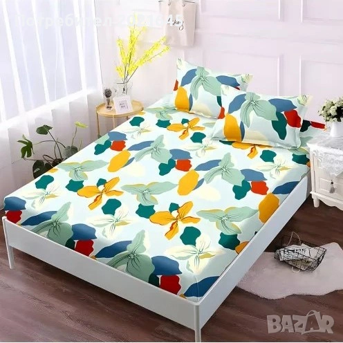 чаршаф с ластик за голяма спалня и 2 калъфки, снимка 1