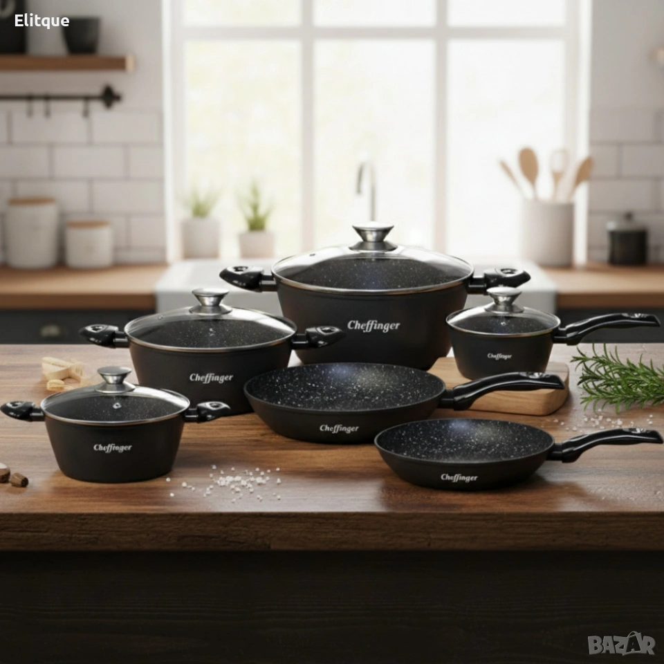 Комплект съдове за готвене Cheffinger от 10 части – тенджери и тигани, снимка 1