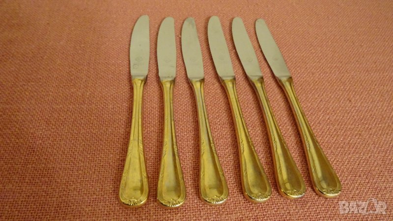Solingen KUPPELS BESTECK , 18/10 HARTVER GOLDET 23/24 KARAT комплект 6 бр ножове с позлата, снимка 1