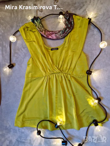 Парти аутфит: зелен топ Motivi (XS) + ярко колие, снимка 1