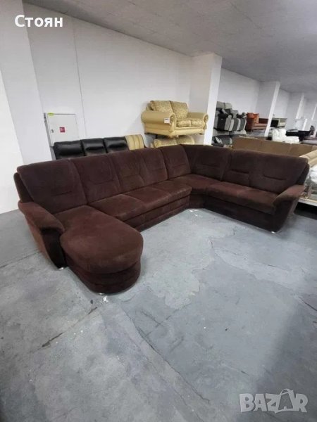 Кафяв ъглов диван от плат с функция сън "PP-QL11014", снимка 1