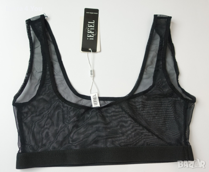 iEFiEL XS/S ново черно тюлено прозиращо късо бюстие/топ, снимка 1
