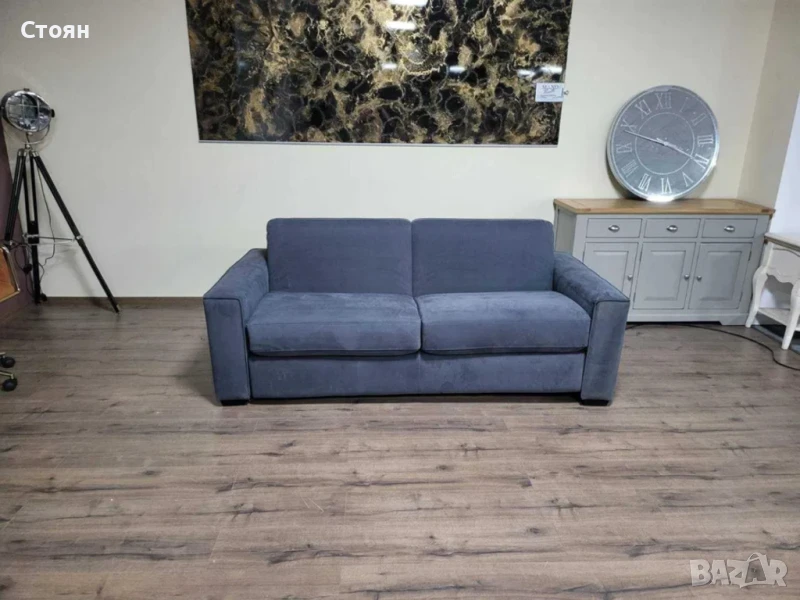 Сив диван тройка от плат набук с функция сън, снимка 1
