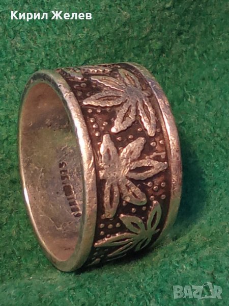 СТАР СРЕБЪРЕН МАРКОВ ПРЪСТЕН СРЕБРО 925 с ФЛОРАЛНИ НИЕЛО МОТИВИ Тип ХАЛКА 28749, снимка 1