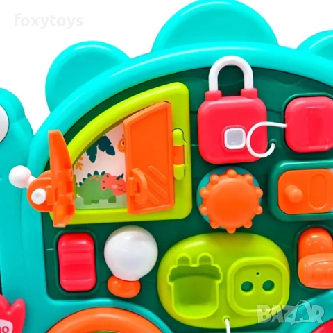 Динозавърче, дъска бизиборд, със забавни дейности, музика и светлина, busy board , снимка 2 - Образователни игри - 51699942