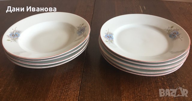 9 порцеланови чинии със сини цветя - 4 дълбоки + 5 литки, снимка 5 - Чинии - 40377106