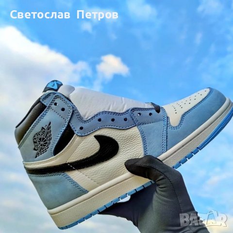 Нови Оригинални Обувки Nike Air Jordan 1 University Blue , снимка 6 - Кецове - 36807276