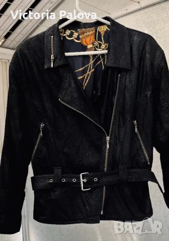 Прекрасно скъпо кожено яке тип байкърско с диагонален цип, снимка 17 - Якета - 47670261