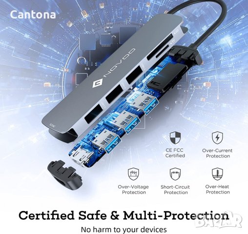 NOVOO  USB C Hub 6 в 1 USB-C към 4K HDMI, 3хUSB 3.0, SD/TF четец на карти, снимка 6 - Други - 39170277