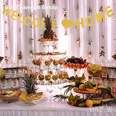 Нов Парти банер Welcome Home – златен брокат, големи букви Украса дом, снимка 3 - Други - 51463446