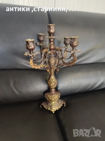 антикварен месингов свещник , снимка 1