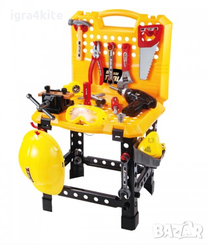 Портативна работна маса ДОМАШЕН МАЙСТОР 2 с дрелка и инструменти 100 бр. 2 в 1, снимка 2 - Играчки за стая - 35252576