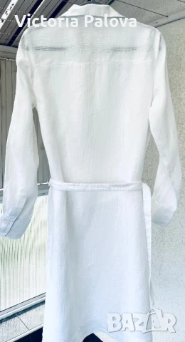 Бяла рокля/туника  H&M 100% лен, снимка 9 - Рокли - 50505257