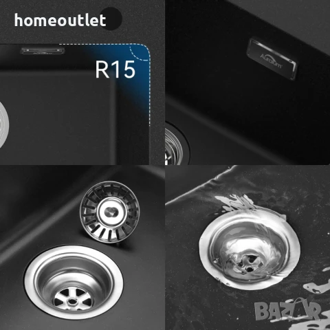 ПРОМОЦИЯ Квадратна мивка Auralum 55 x 45 см AURALUM GRANITE KITCHEN SINK 913258-06-JNC0601, снимка 5 - Други - 50970073