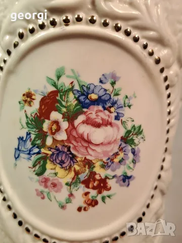 винтидж порцеланова ваза с цветя и позлата 6/1, снимка 4 - Вази - 49279021