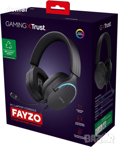Trust Gaming GXT 490 Fayzo 7.1 USB геймърски слушалки, 2 м кабел, RGB, снимка 10 - Слушалки и портативни колонки - 44517204