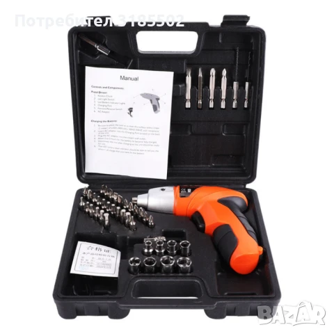 Компактен акумулаторен винтоверт 4.8V с 45 части, снимка 12 - Винтоверти - 51252382