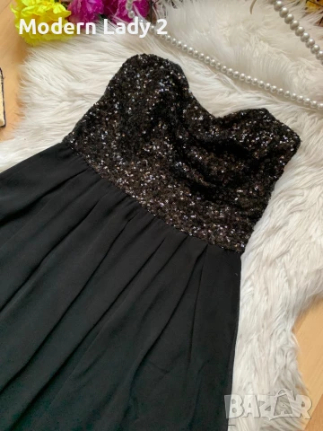 Черна рокля с пайети, снимка 2 - Рокли - 50999625