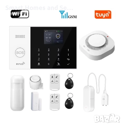 WiFi / GSM Смарт професионална Алармена система + сензор за дим и вода