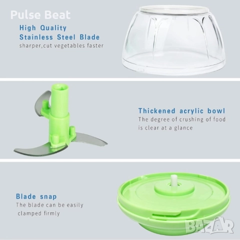 Механичен пластмасов ръчен чопър с въже за смилане на храна, снимка 4 - Други - 52406738