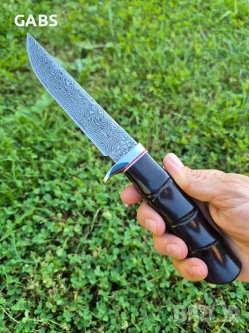 Японски ловен нож DAMASKUS AB,дамаска стомана VG10,кожена кания,LN418, снимка 7 - Ножове - 51593644