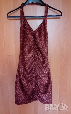Кафява блестяща рокля , снимка 3 - Рокли - 51548523