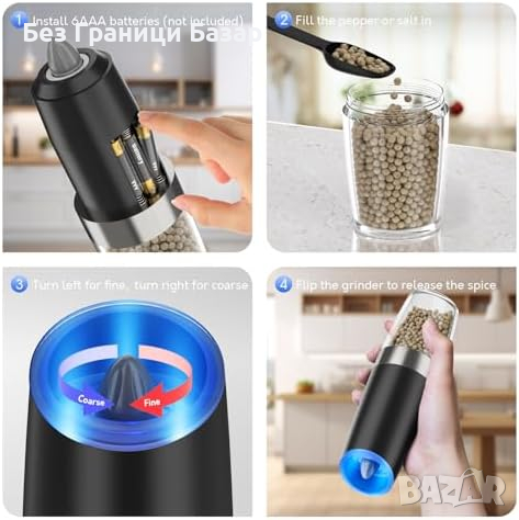 Нов Стилен Комплект Автоматични Мелници за Сол и Пипер със Стойка, снимка 7 - Други - 44583214