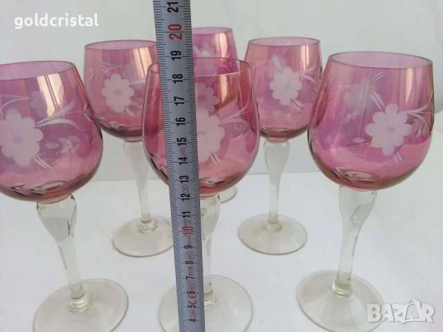 кристални чаши цветен кристал гравиран