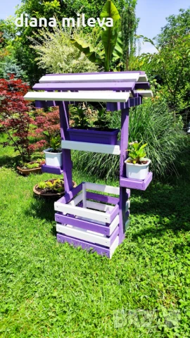 Дървен кладенец в лилаво и бяло!!, снимка 1