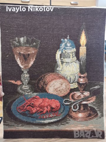 "Натюрморт с рак" вилеров гоблен 45х35 , снимка 2 - Антикварни и старинни предмети - 40337603