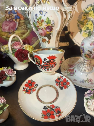 Lomonosov Imperial Porcelain Factory "Red Rooster" tea cup and saucer Код P1956, снимка 7 - Декорация за дома - 53926034